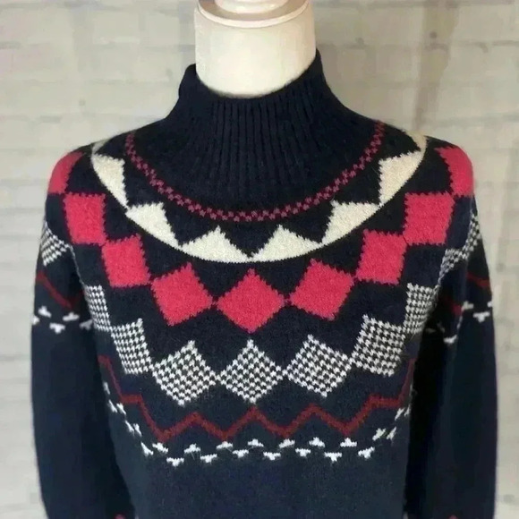 Vince Camuto Fair Isle Mock Neck Sweater Woman’s Size XS Navy Blue Knit pullover - Picture 7 of 16